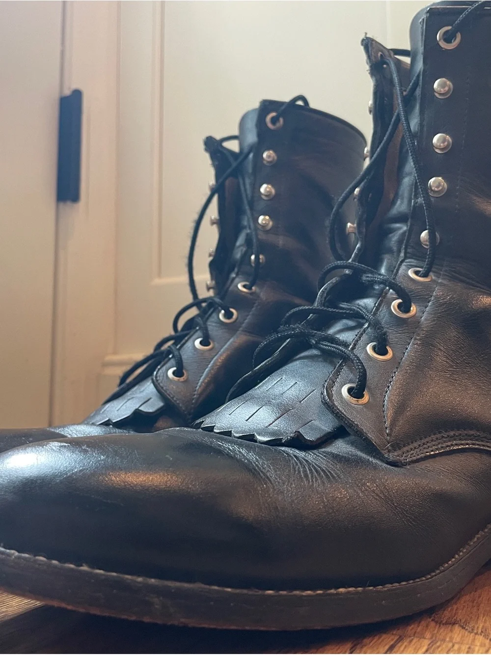 Vintage Justin 506 Black Leather Lace Up Kiltie Roper Boots Men’s 11 D USA